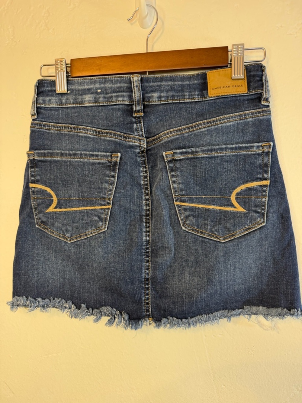 American Eagle Outfitters Dark Blue Denim Mini Skirt with Frayed Hem - Picture 2 of 5